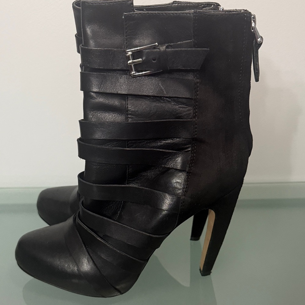 Sam Edelman Black Strappy Heeled Boots - Picture 2 of 5